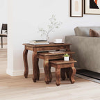 Tavolo Nesting 3 pcs Marrone Legno massello di mogano