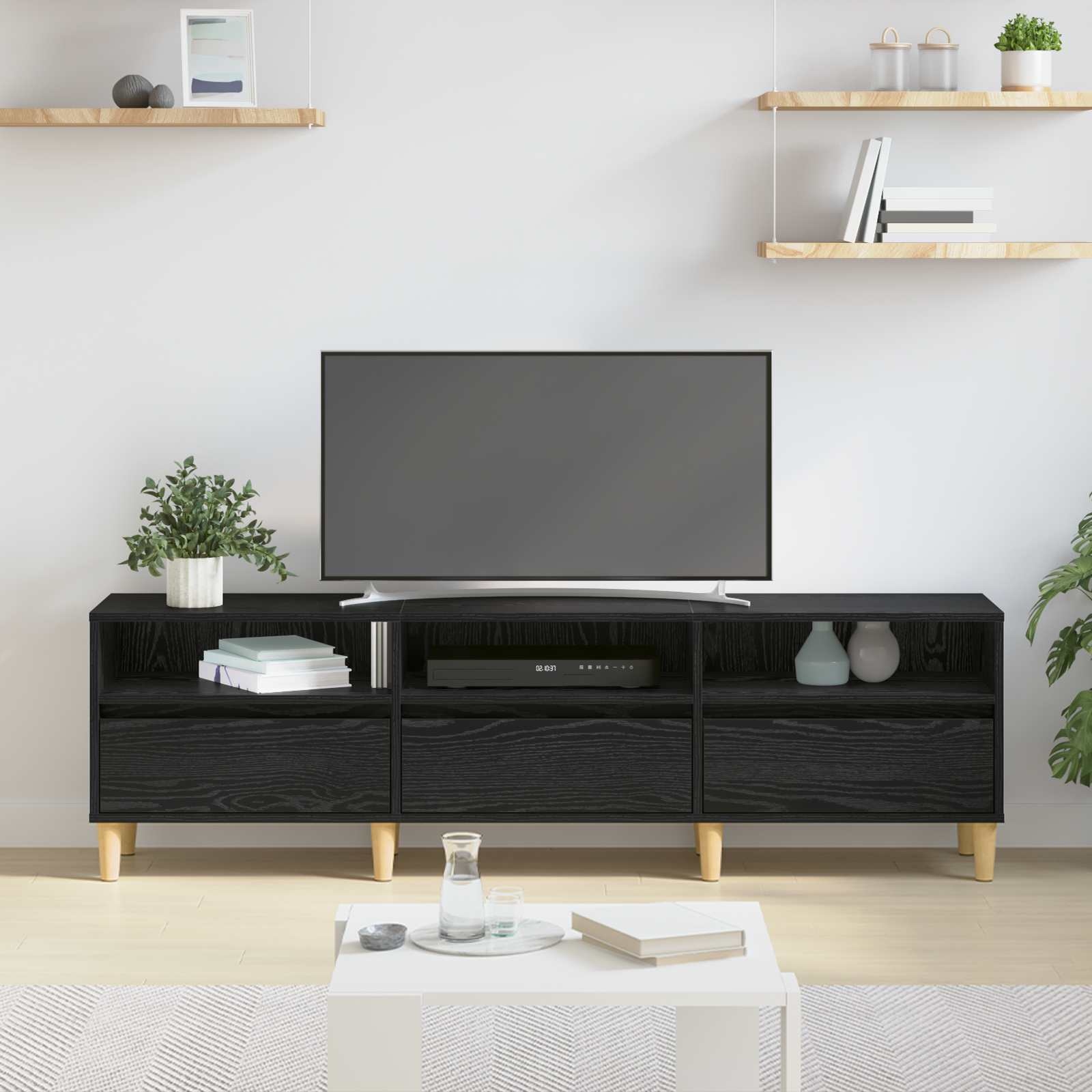 Mobile TV Rovere Nero 150 x 30 x 45 cm Legno multistrato