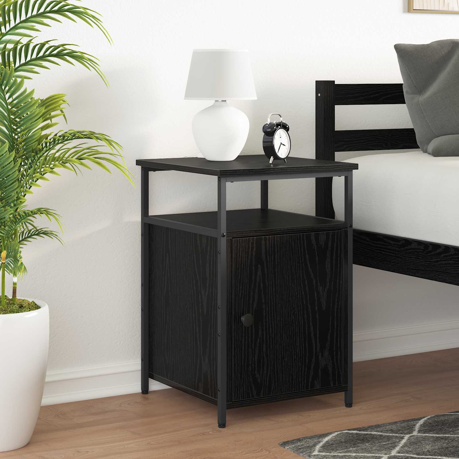 Armadio da Notte con cassetto Rovere nero Legno multistrato