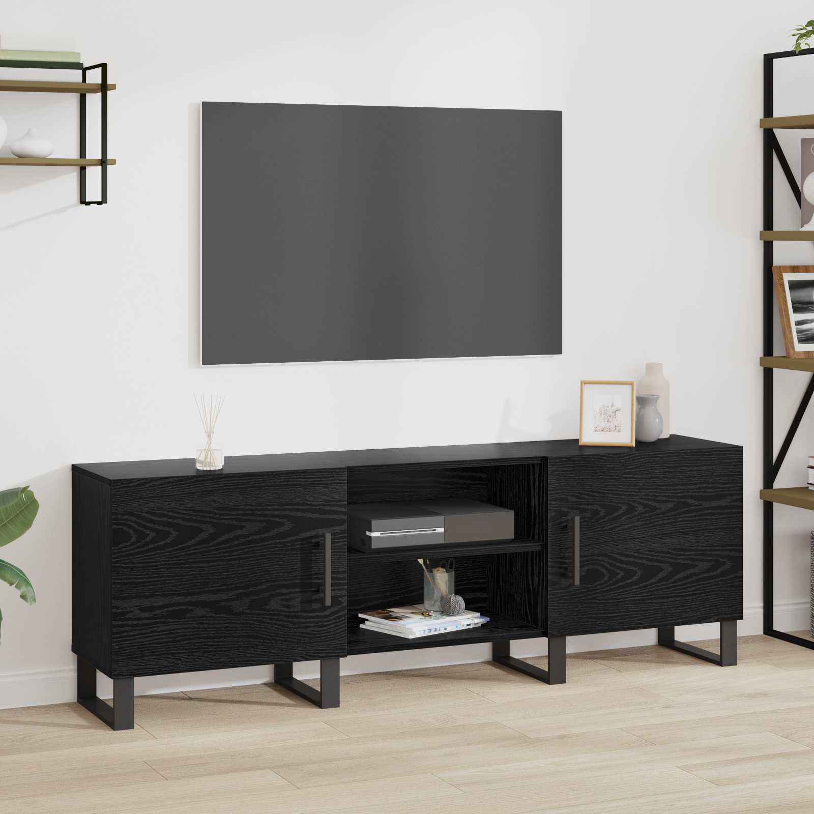 Mobile TV Rovere Nero 150 x 30 x 50 cm Legno multistrato