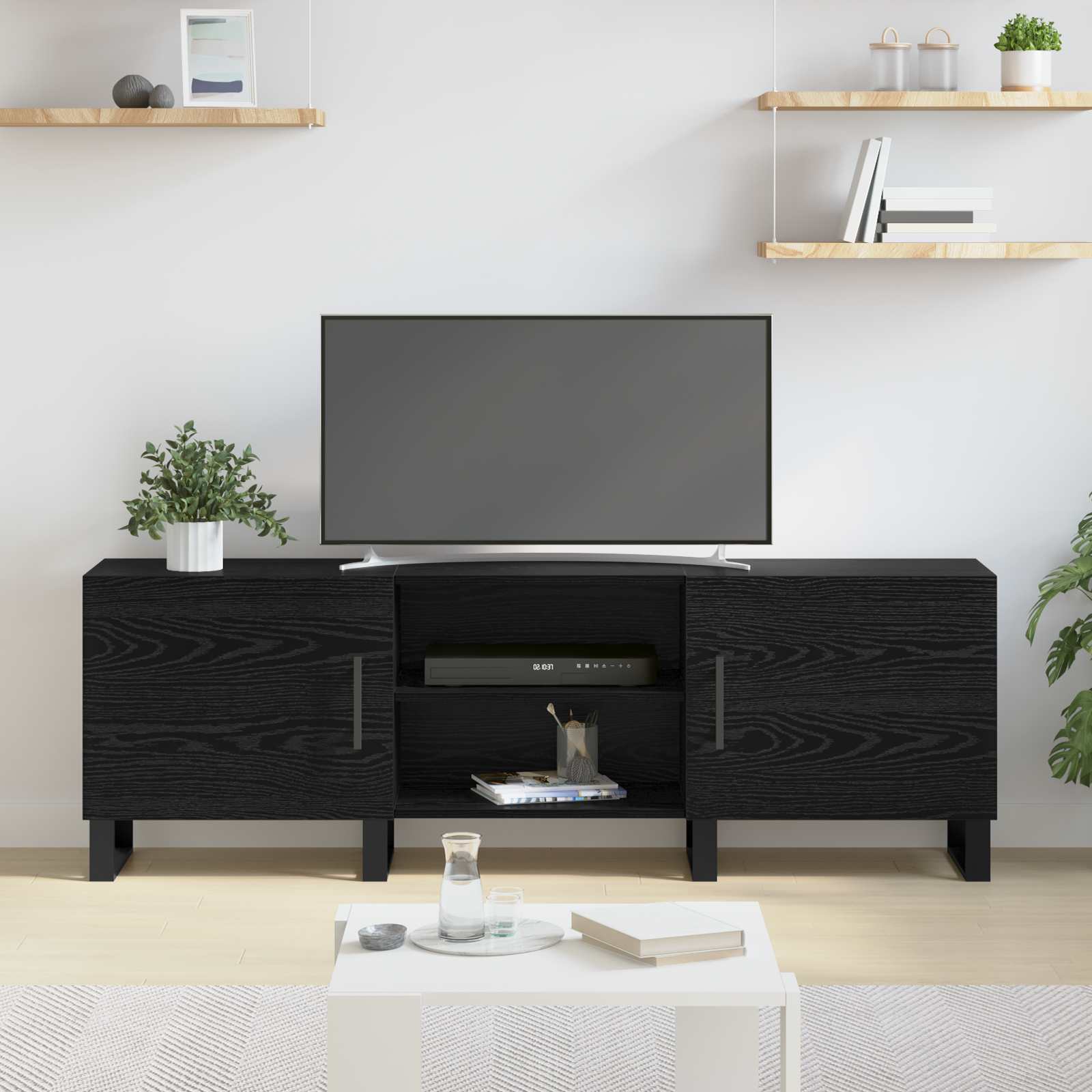 Mobile TV Rovere Nero 150 x 30 x 50 cm Legno multistrato