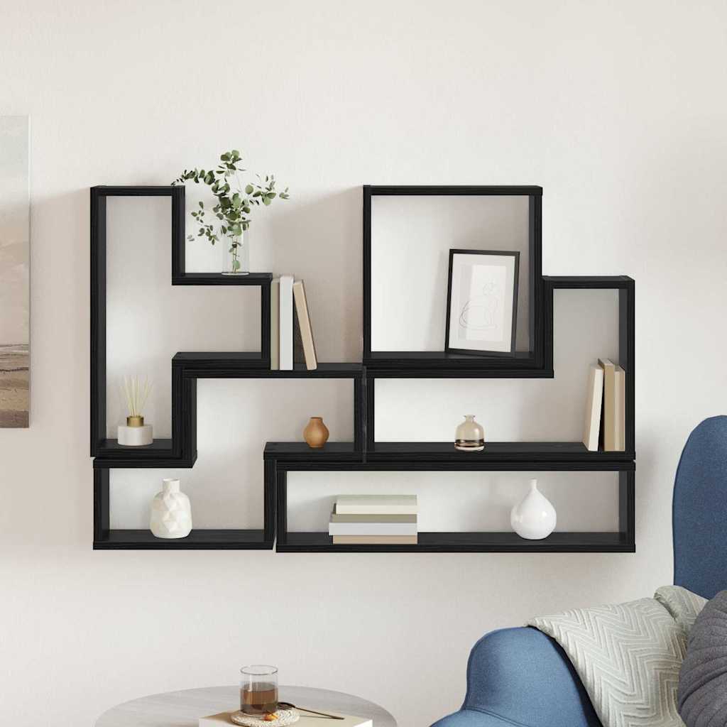 Scaffale da parete Rovere Nero 96 x 12 x 64 cm