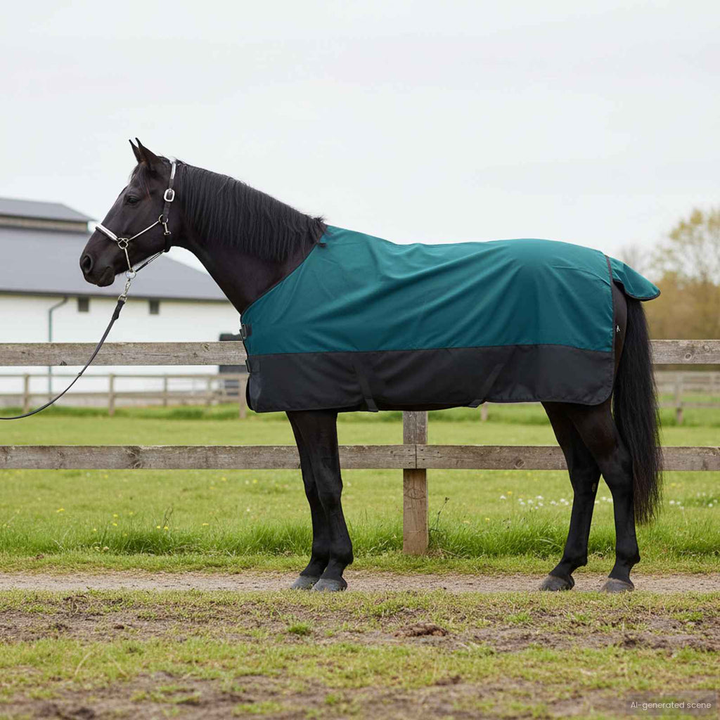 Coperta per Cavalli Verde Scuro e Nero 155 cm Poliestere
