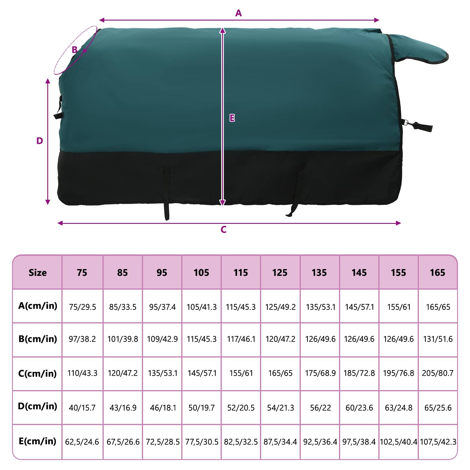 Coperta per Cavalli Verde Scuro e Nero 155 cm Poliestere