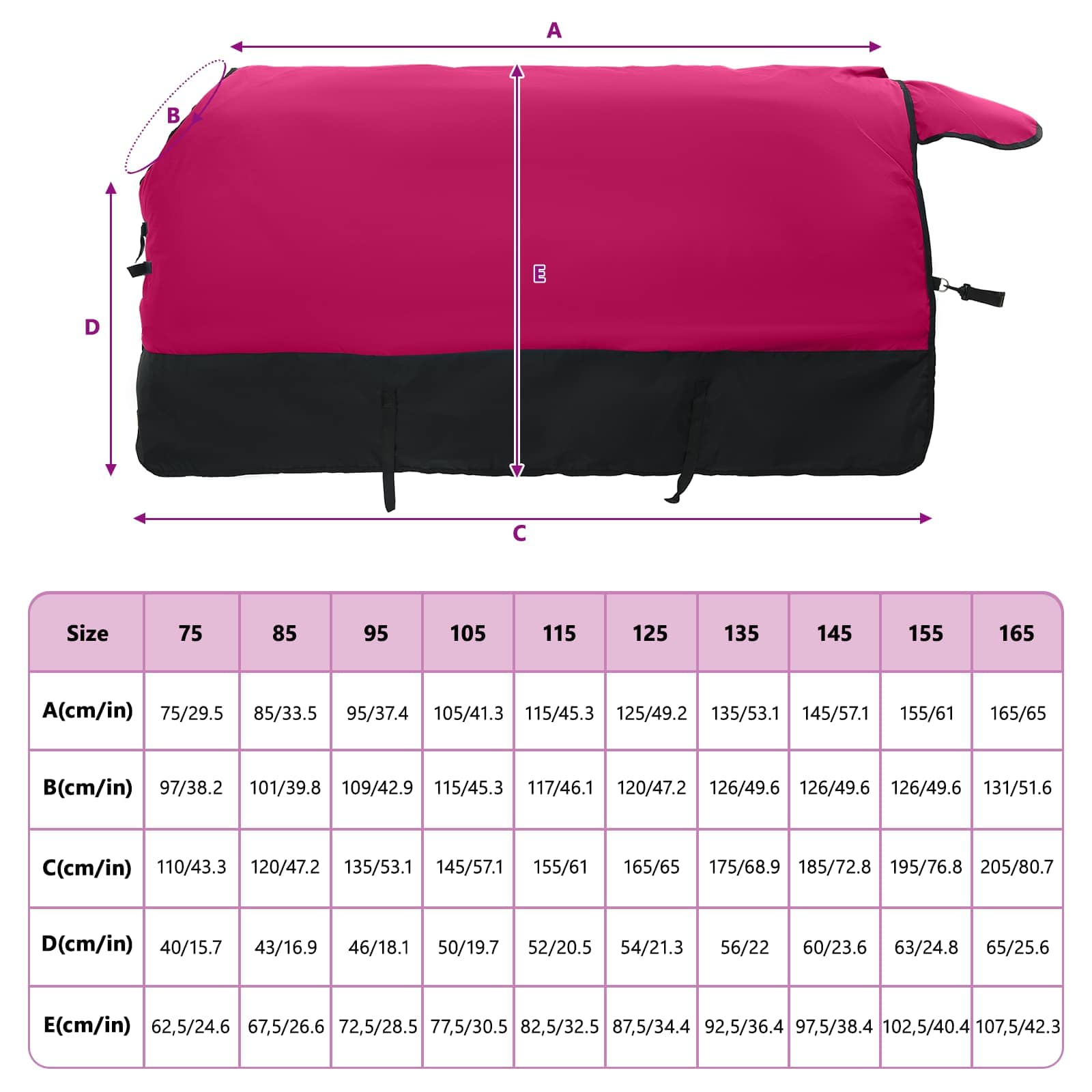 Coperta per Cavalli Rosa e Nero 95 cm Poliestere