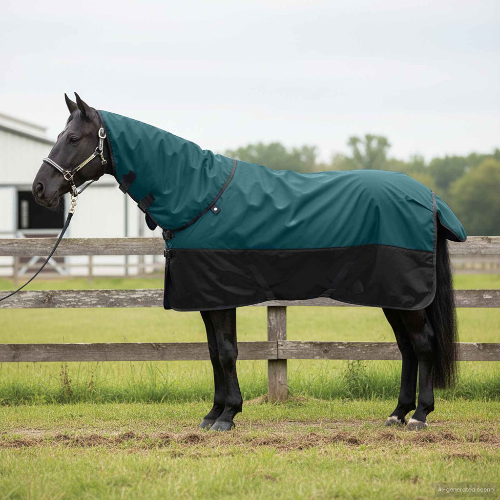 Coperta per Cavalli Verde Scuro e Nero 85 cm Poliestere