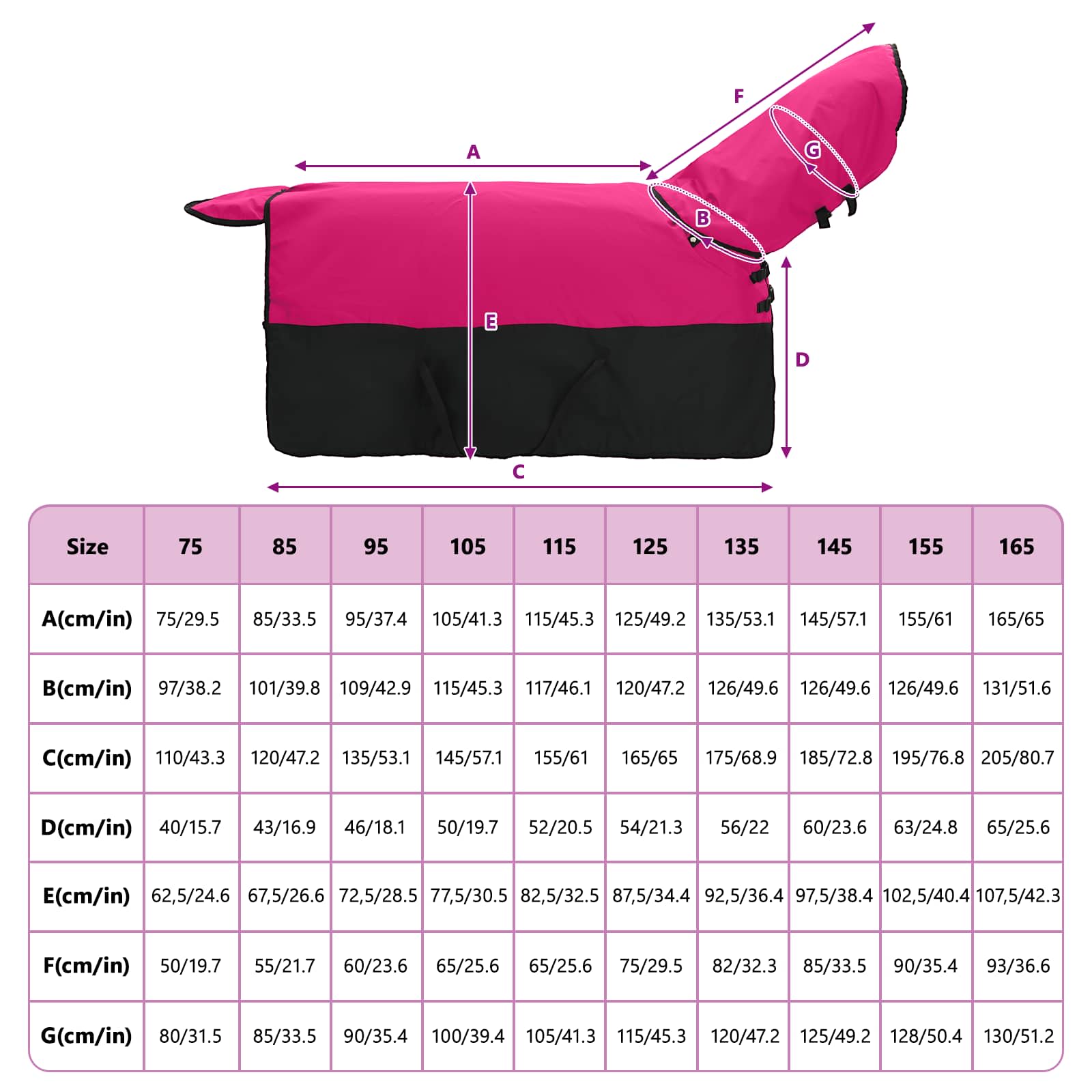 Coperta per Cavalli Rosa e Nero 125 cm Poliestere