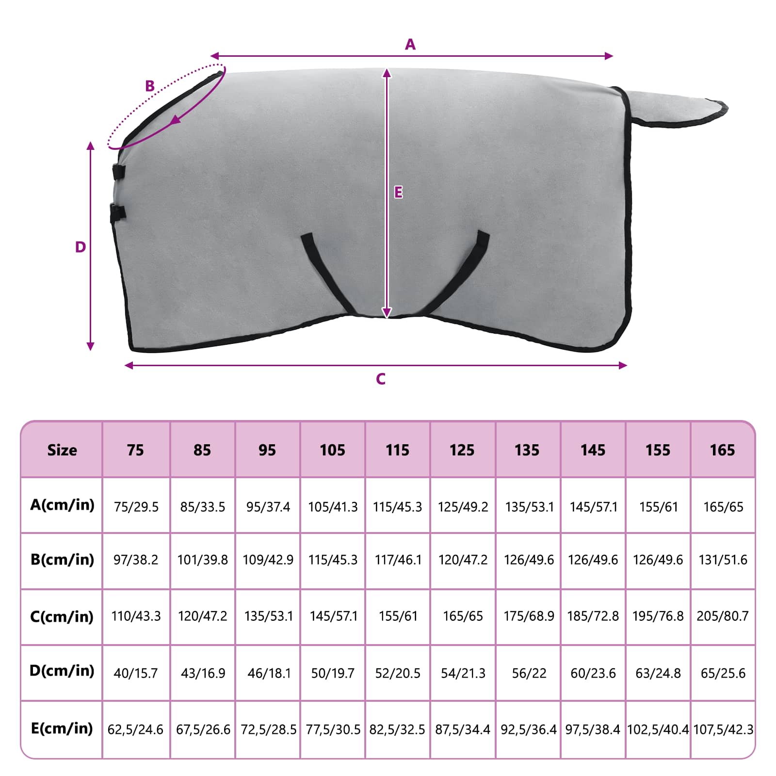 Coperta per Cavalli Grigio chiaro e rosa completo 105 cm