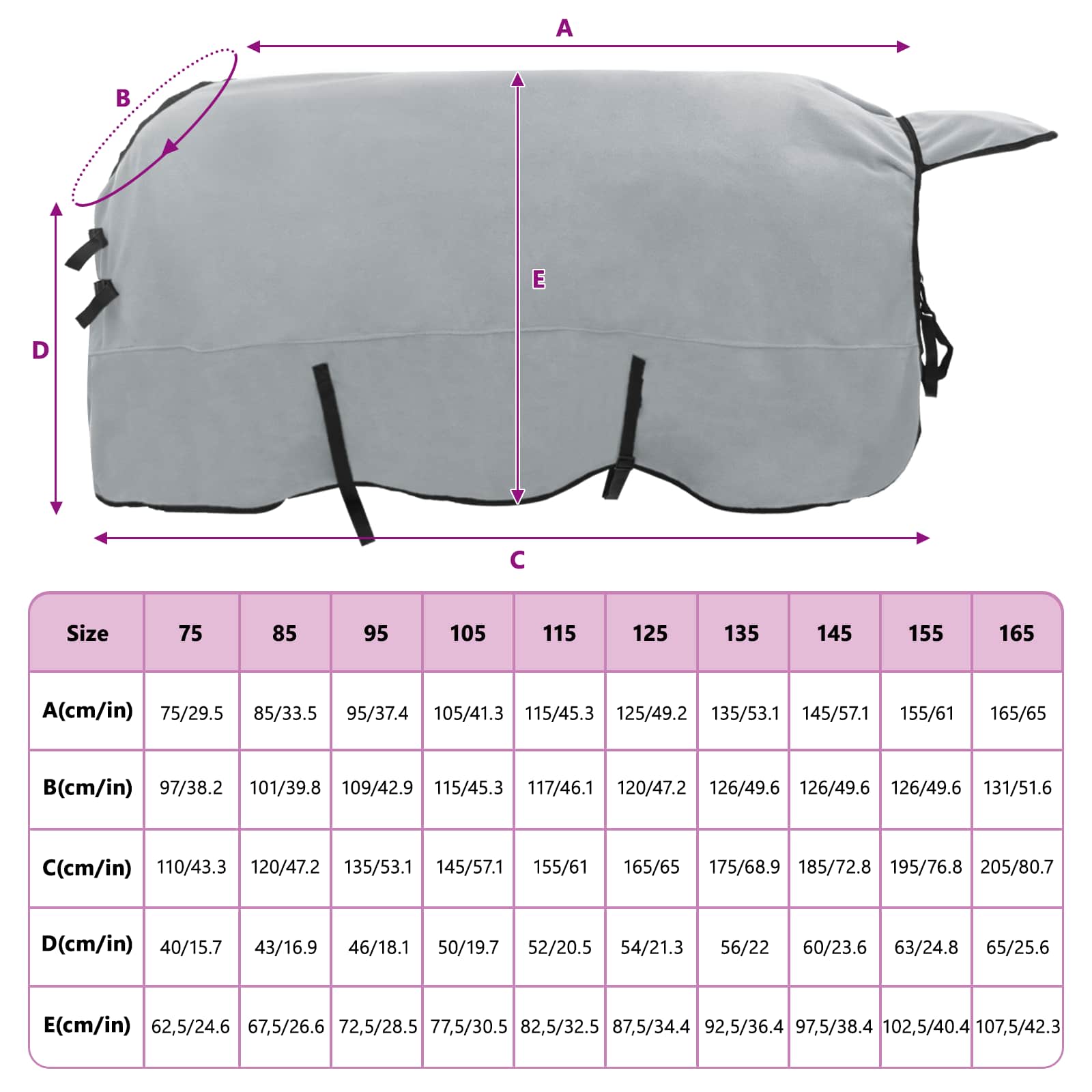 Coperta per Cavalli Grigio chiaro e rosa completo 165 cm