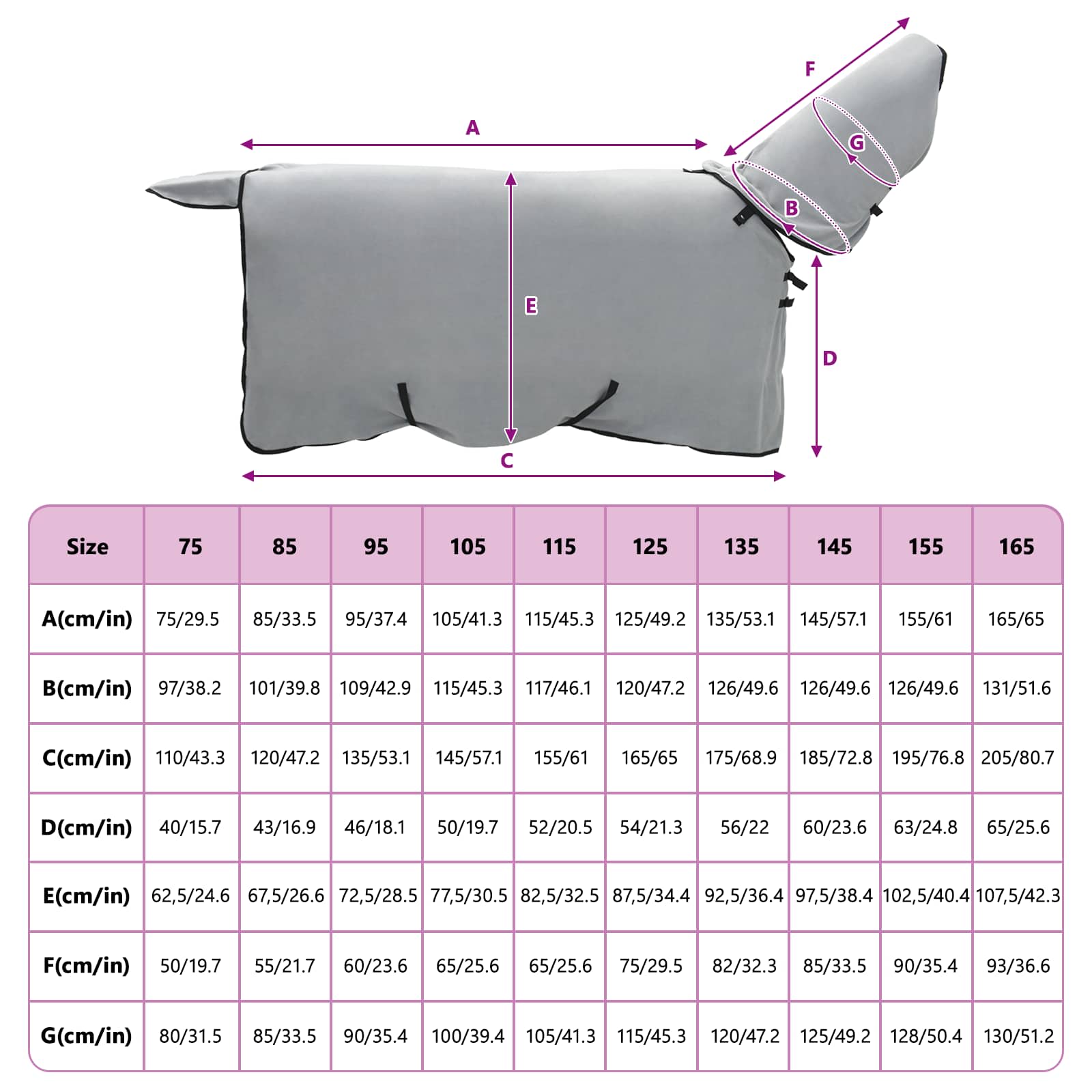 Coperta per Cavalli Grigio chiaro e rosa completo 75 cm