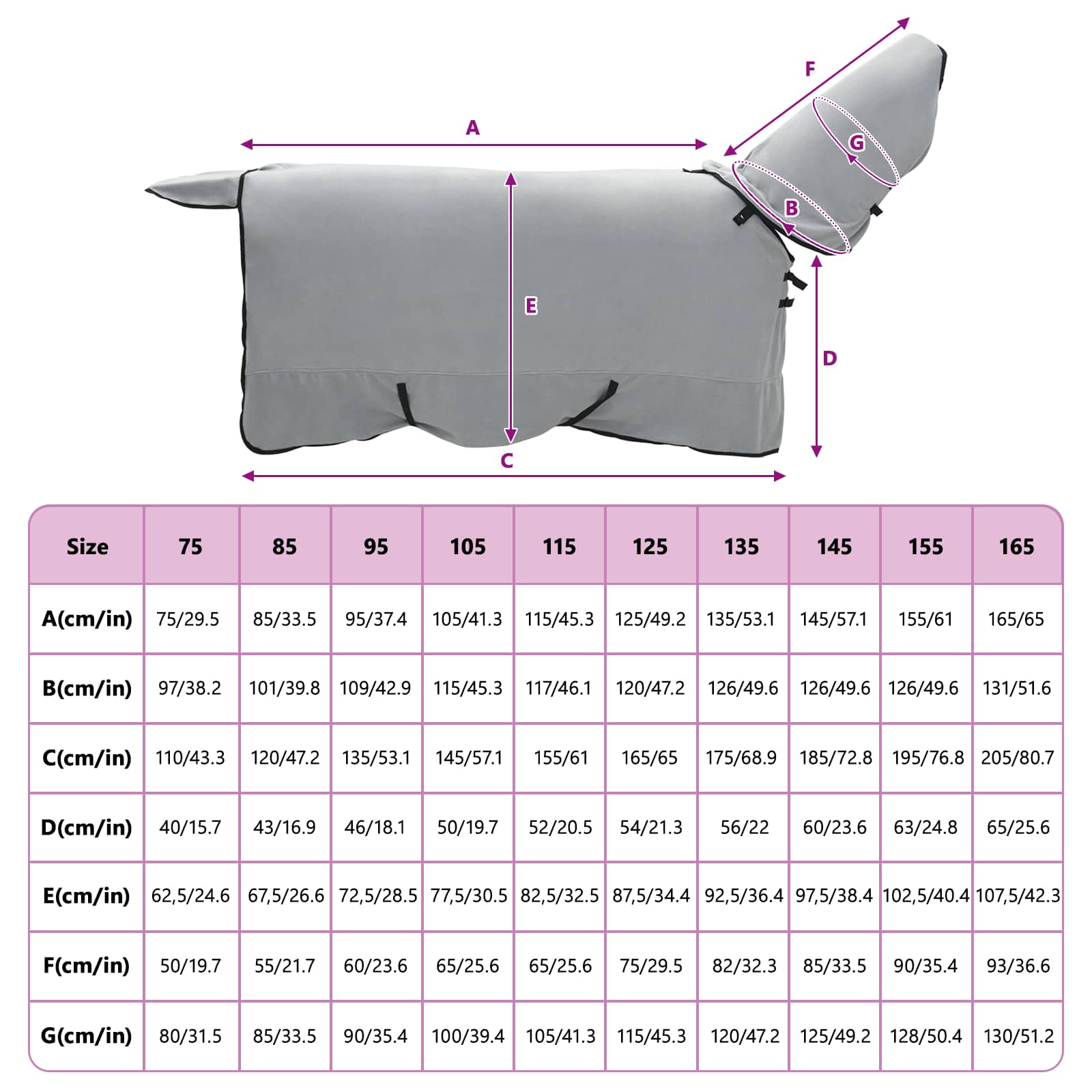 Coperta per Cavalli Grigio chiaro e rosa completo 135 cm