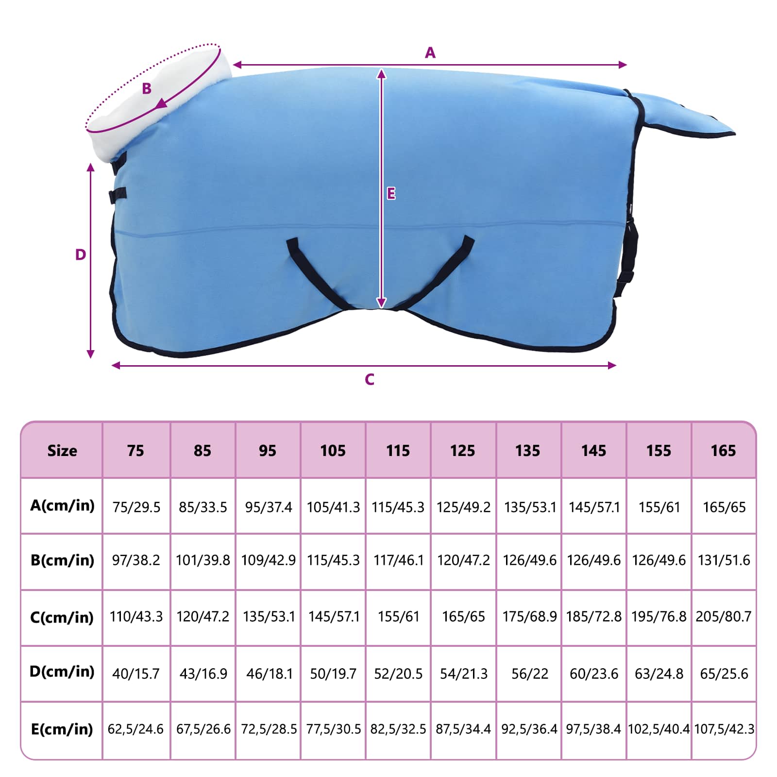 Coperta per Cavalli Aqua Completo 155 cm Felpa in pile