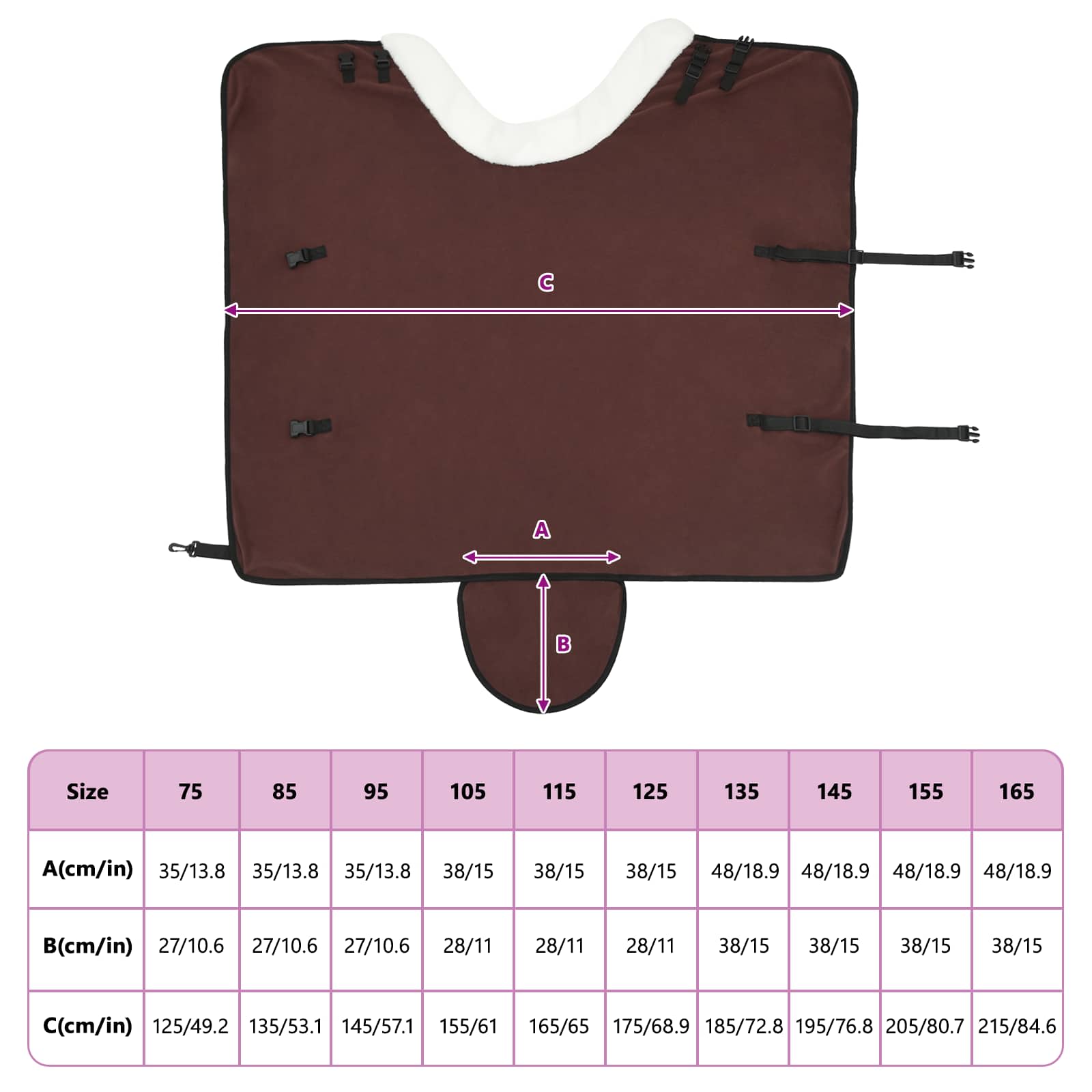 Coperta per Cavalli Marrone Scuro Completo 95 cm Felpa in pile