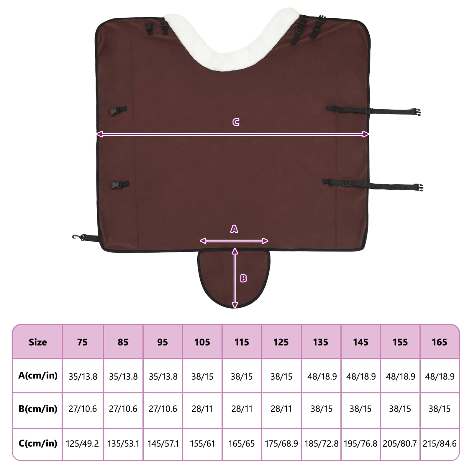 Coperta per Cavalli Marrone Scuro Completo 125 cm Felpa in pile
