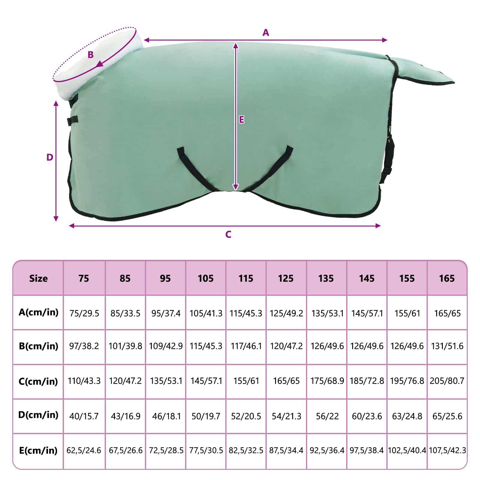 Coperta per Cavalli Verde scuro completo 85 cm Felpa in pile