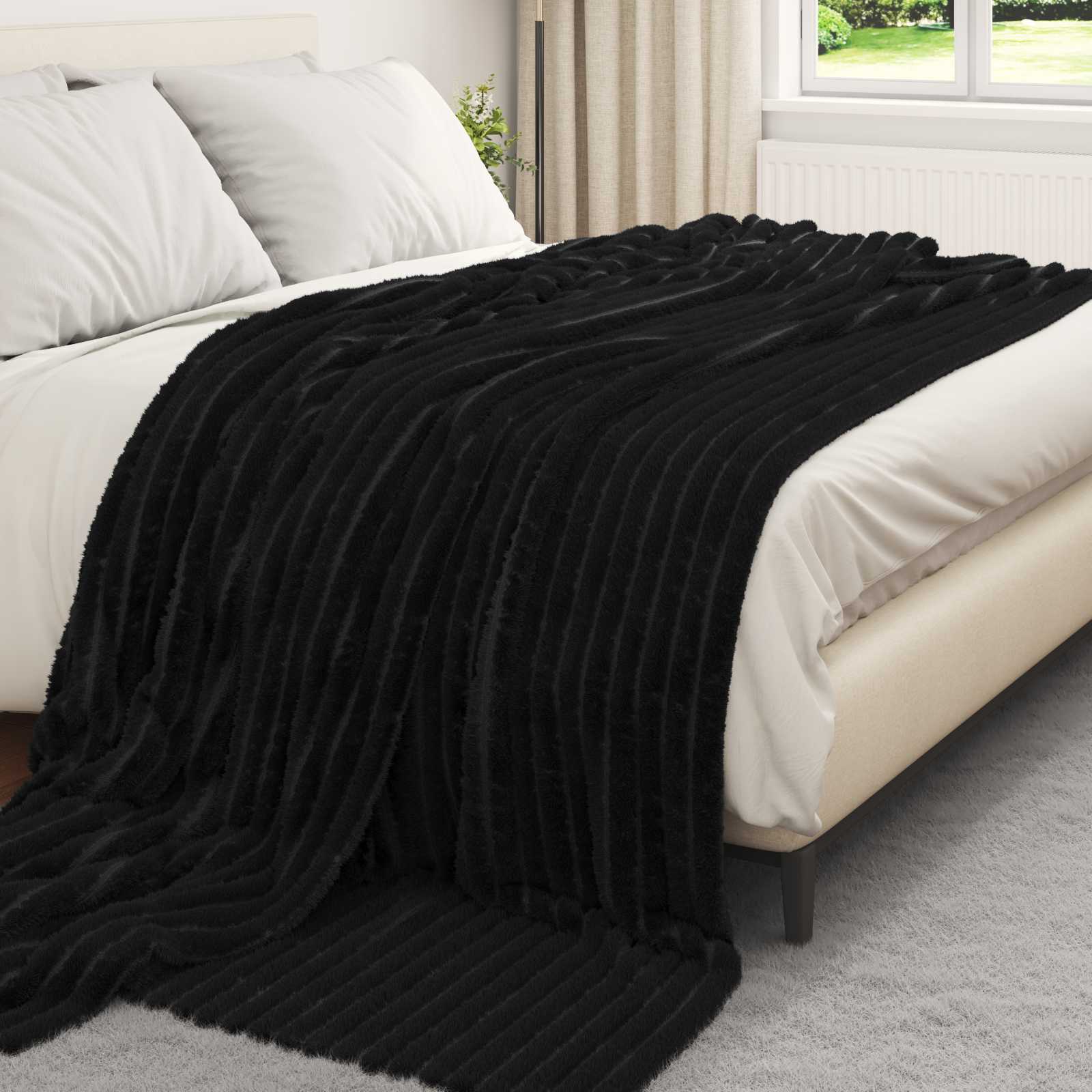 Coperte da Pile 6 pcs Nero 240 x 220 cm Panno
