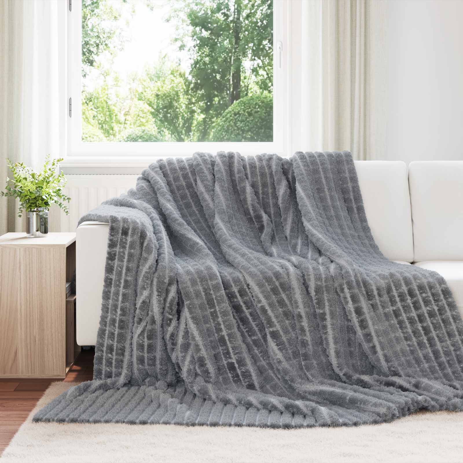 Coperte da Pile 6 pcs Grigio scuro 240 x 220 cm Panno