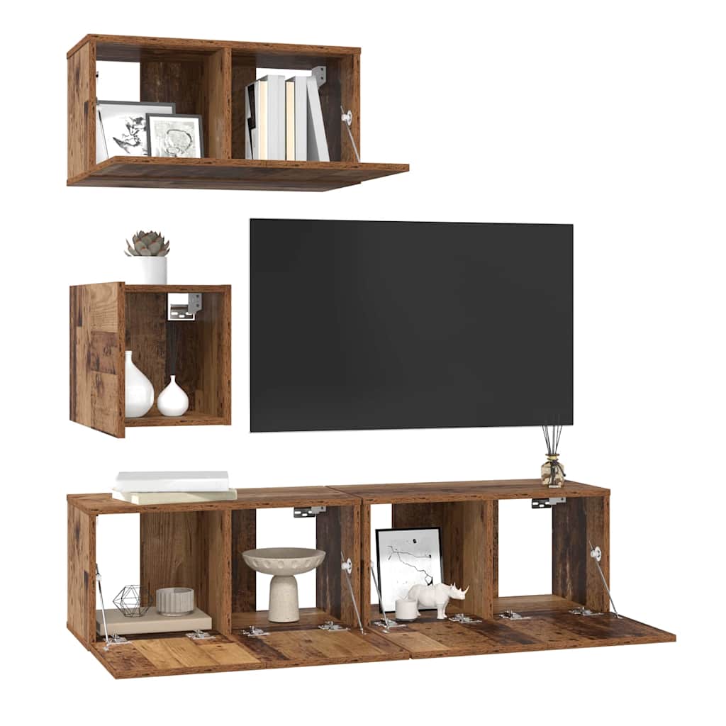 Set mobile TV 4 pcs Legno vecchio Legno multistrato