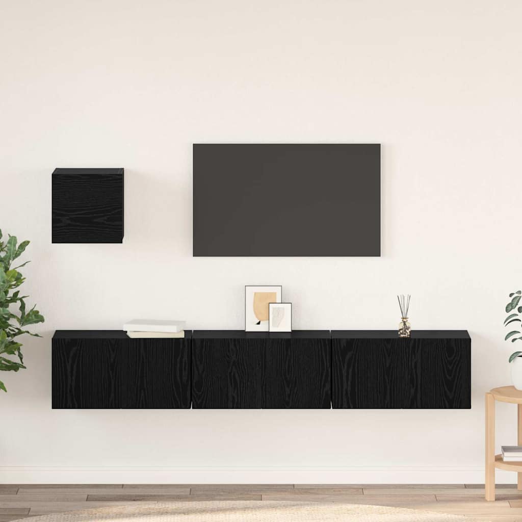 Set mobile TV 4 pcs Rovere Nero Legno multistrato