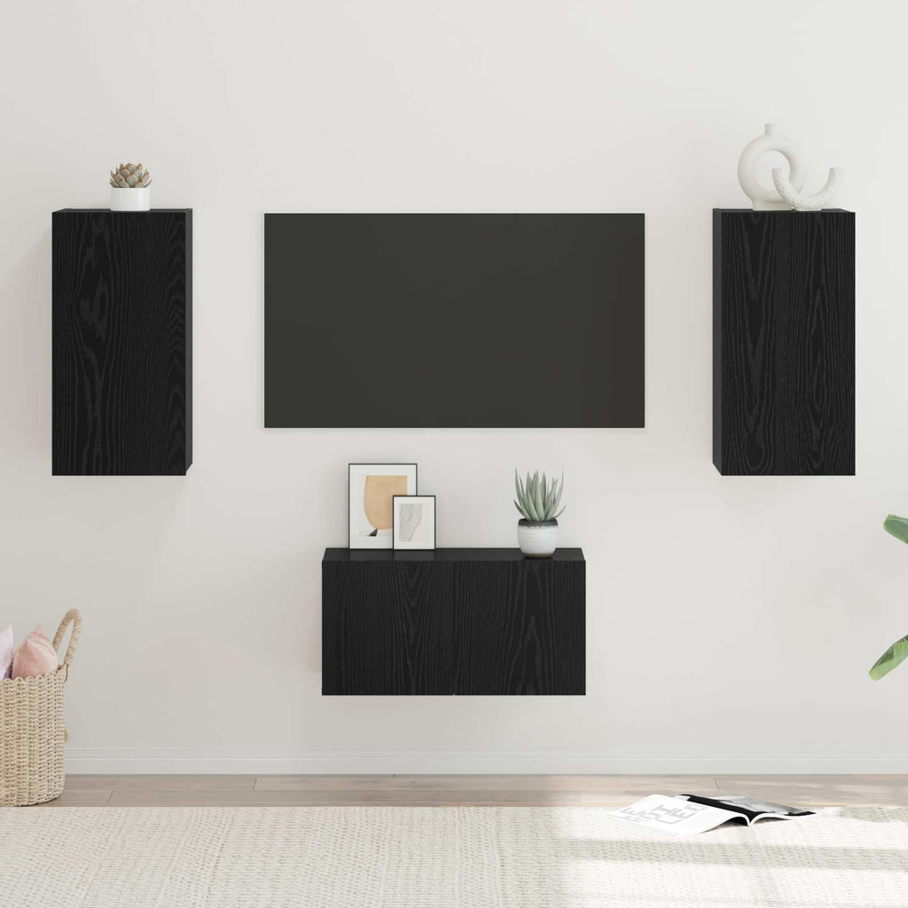 Set mobile TV 3 pcs Rovere Nero Legno multistrato
