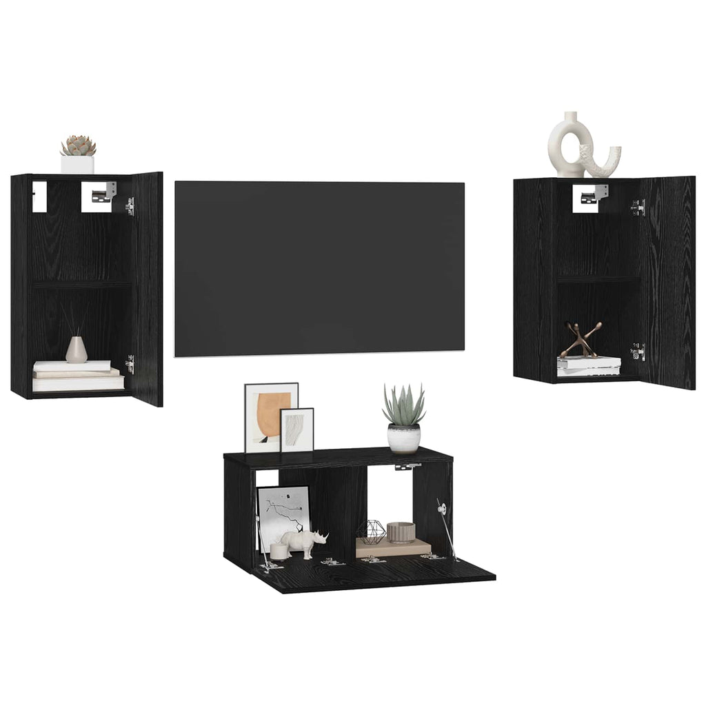 Set mobile TV 3 pcs Rovere Nero Legno multistrato