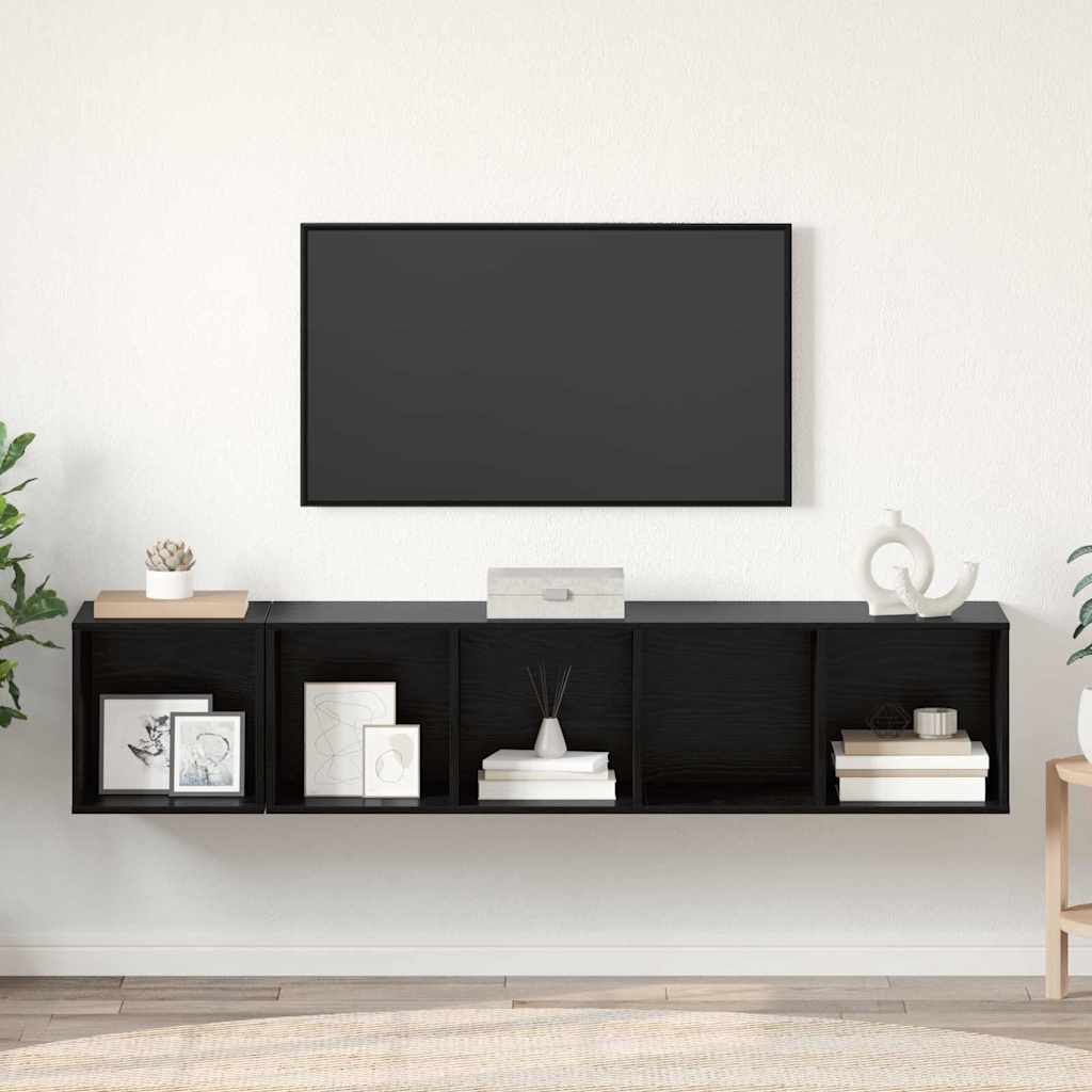 Set di mobili TV 2 pcs Rovere Nero Legno multistrato