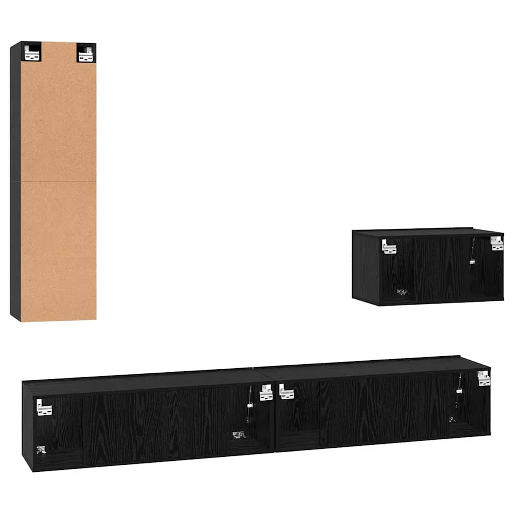 Mobile TV da Parete 4 pcs Rovere Nero Legno multistrato