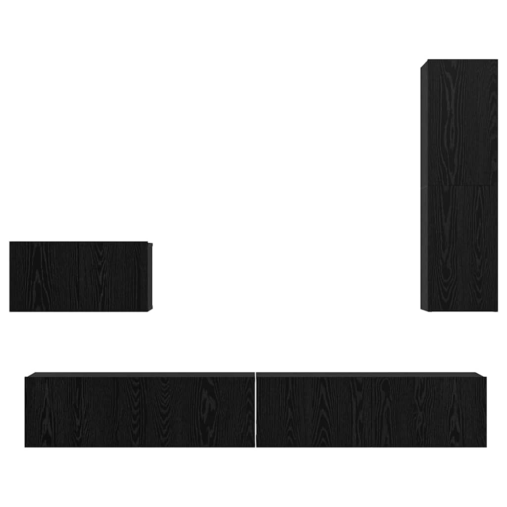 Mobile TV da Parete 4 pcs Rovere Nero Legno multistrato