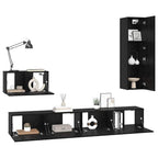 Mobile TV da Parete 4 pcs Rovere Nero Legno multistrato
