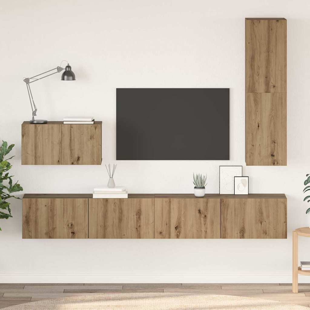 Mobile TV da Parete 4 pcs Rovere artigianale Legno multistrato