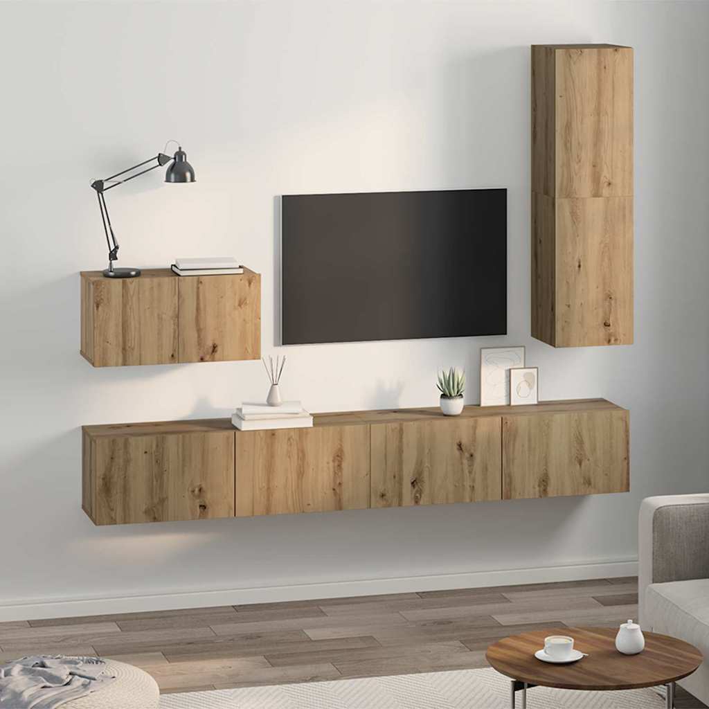 Mobile TV da Parete 4 pcs Rovere artigianale Legno multistrato
