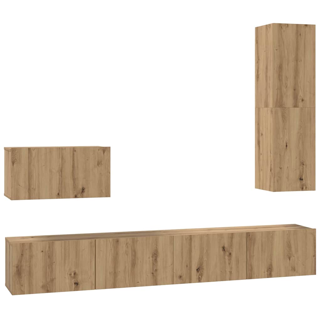 Mobile TV da Parete 4 pcs Rovere artigianale Legno multistrato