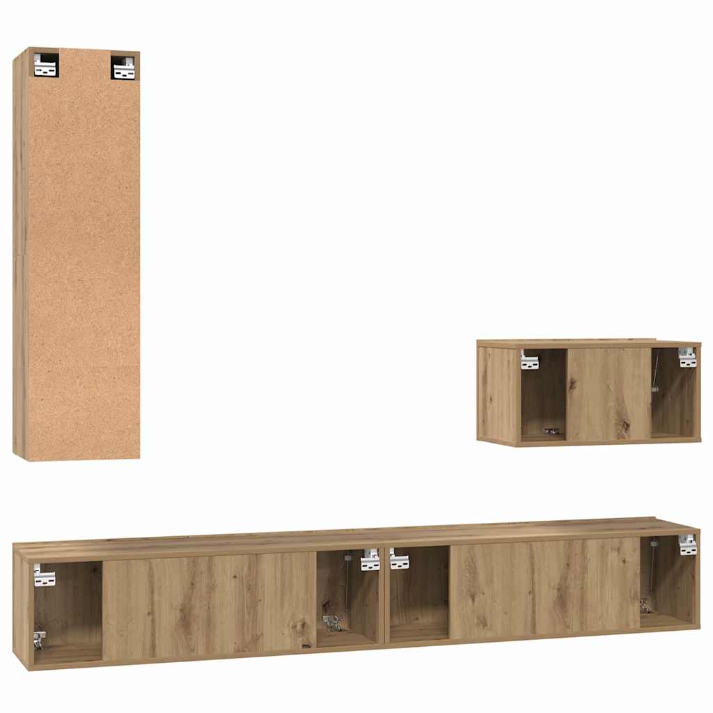 Mobile TV da Parete 4 pcs Rovere artigianale Legno multistrato
