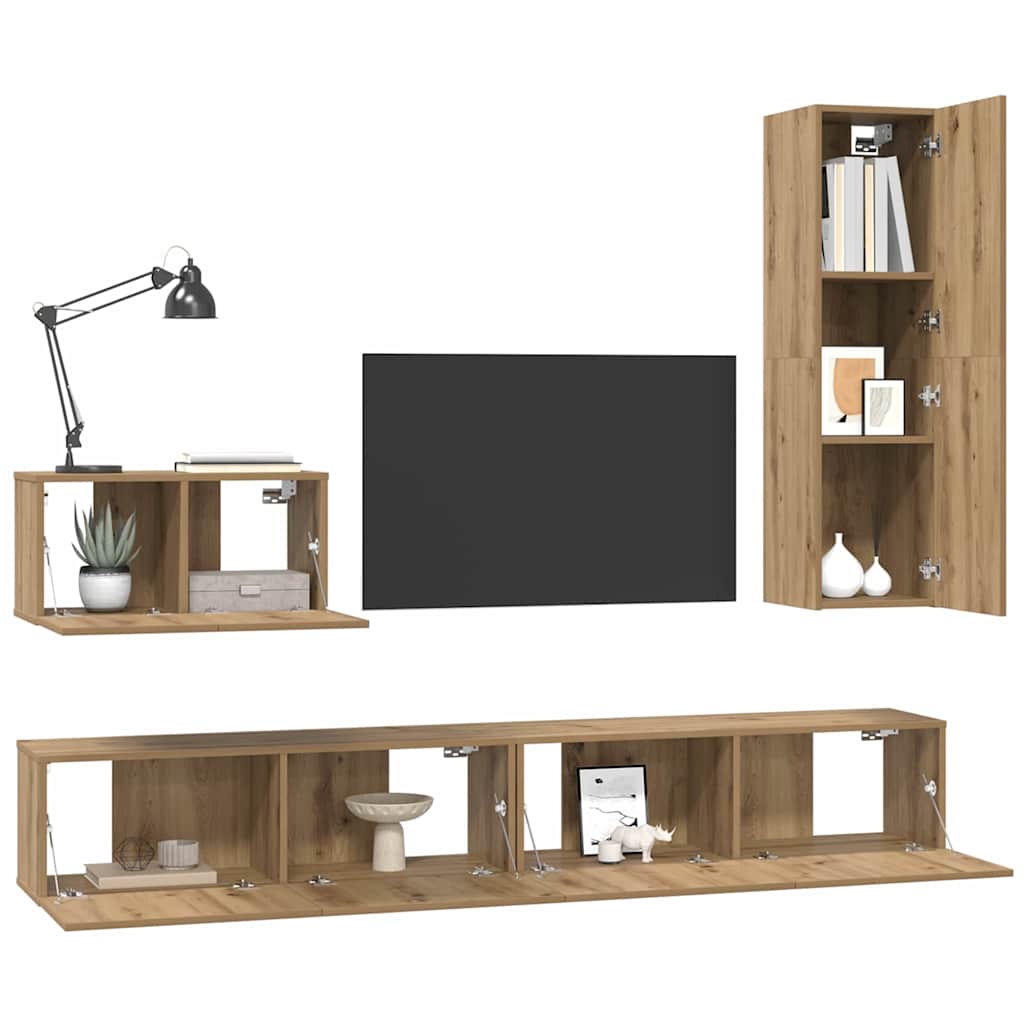 Mobile TV da Parete 4 pcs Rovere artigianale Legno multistrato