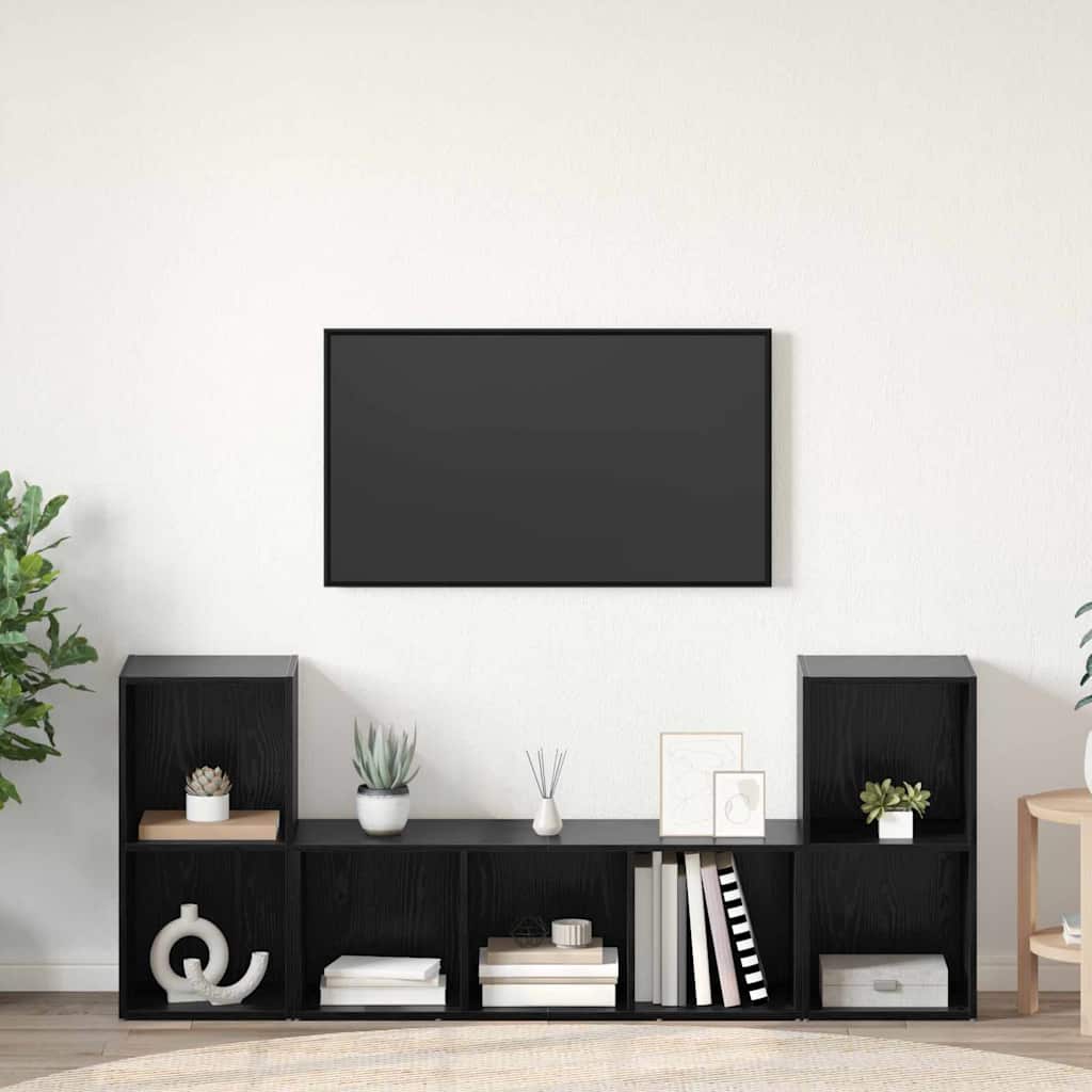 Set mobile TV Montaggio a parete 3 pcs Nero Legno multistrato