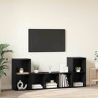Set mobile TV Montaggio a parete 3 pcs Nero Legno multistrato