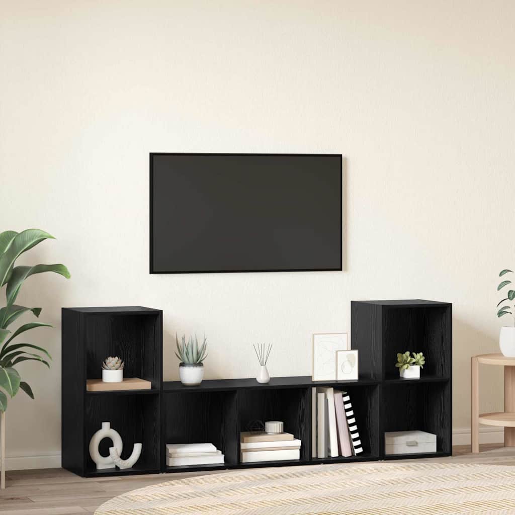 Set mobile TV Montaggio a parete 3 pcs Nero Legno multistrato