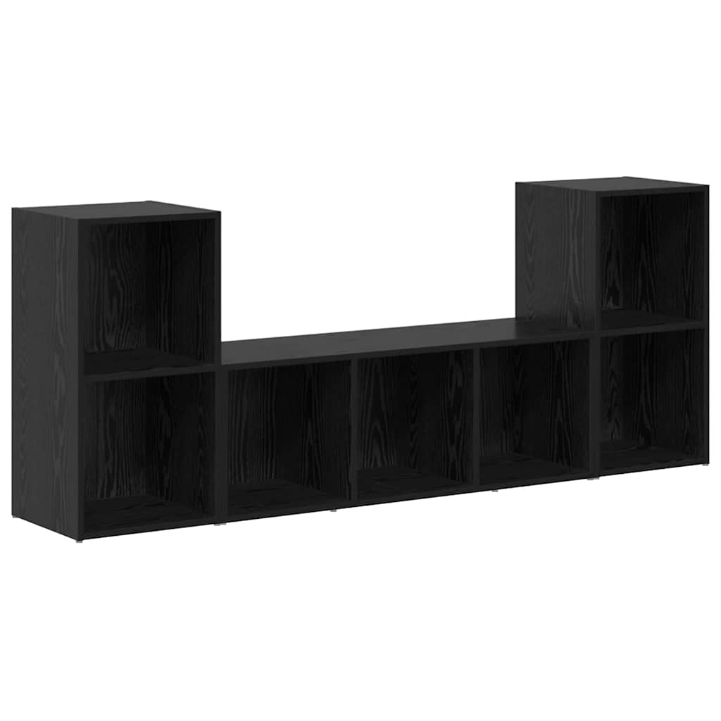 Set mobile TV Montaggio a parete 3 pcs Nero Legno multistrato