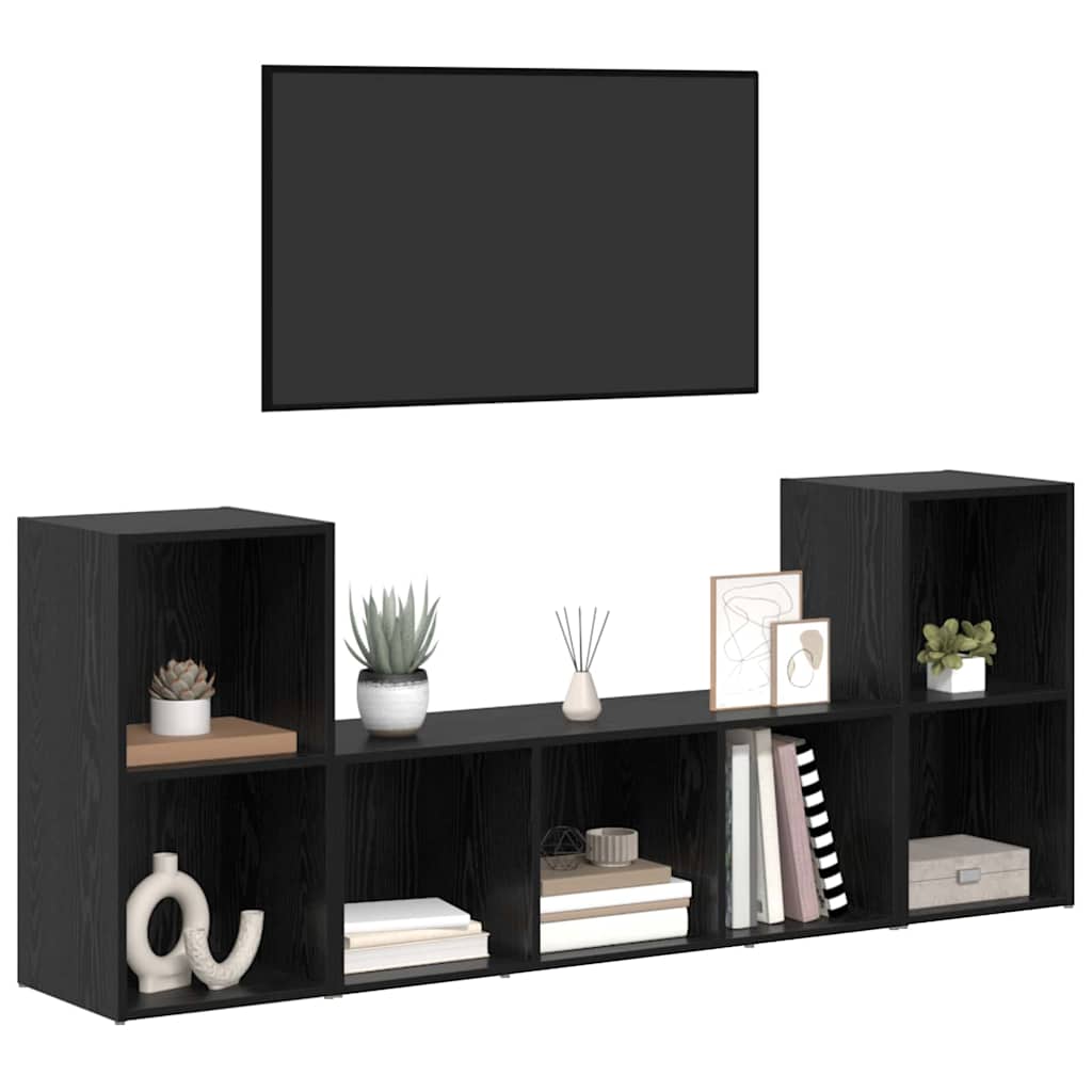 Set mobile TV Montaggio a parete 3 pcs Nero Legno multistrato
