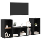 Set mobile TV Montaggio a parete 3 pcs Nero Legno multistrato