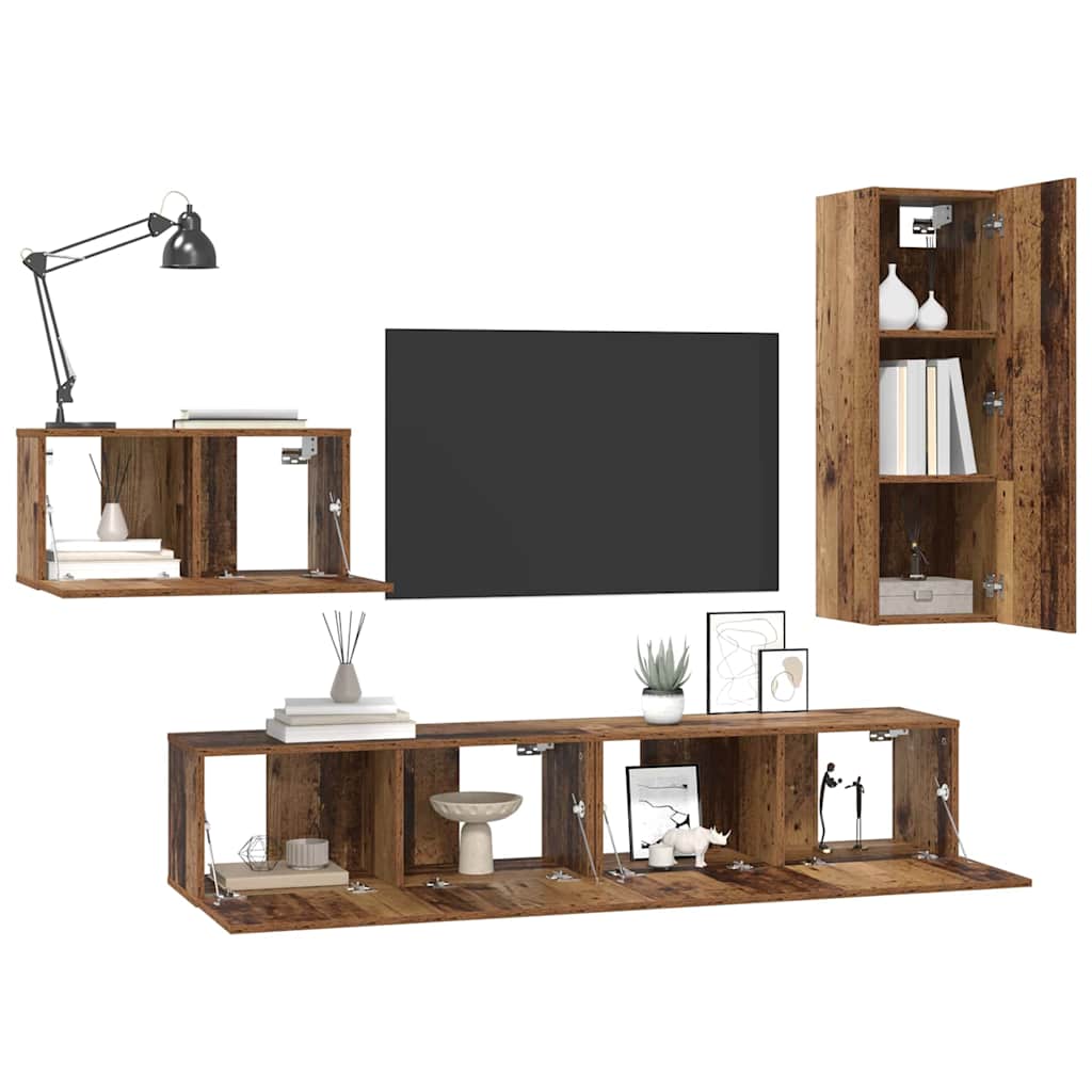 Set mobile TV 4 pcs Legno vecchio Legno multistrato