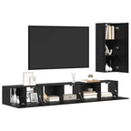 Set mobile TV con cassetto 4 pcs Rovere Nero Legno multistrato