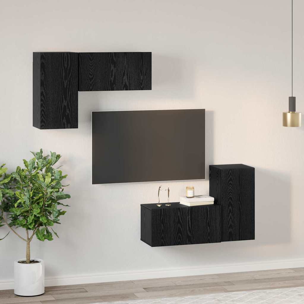 Set mobile TV Montaggio a parete Rovere Nero Legno multistrato