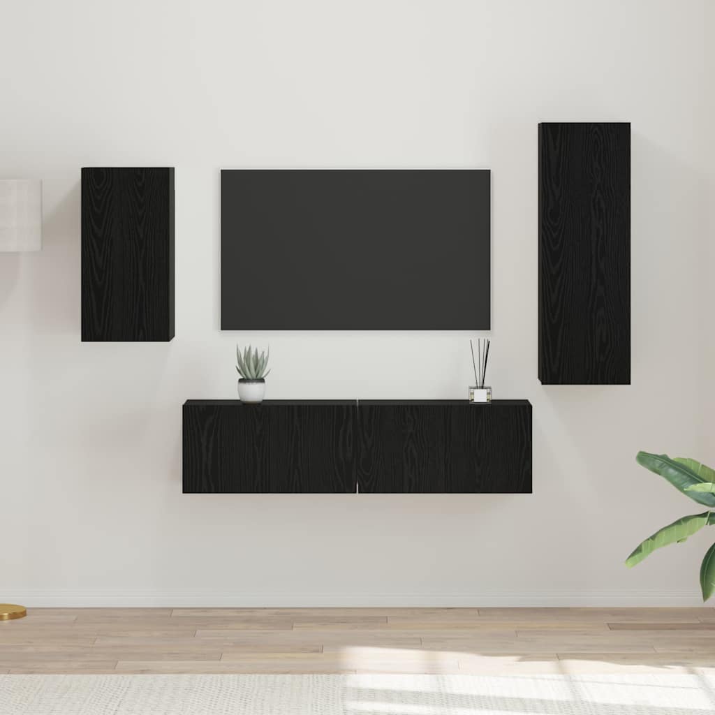 Set mobile TV 4 pcs Rovere Nero Legno multistrato