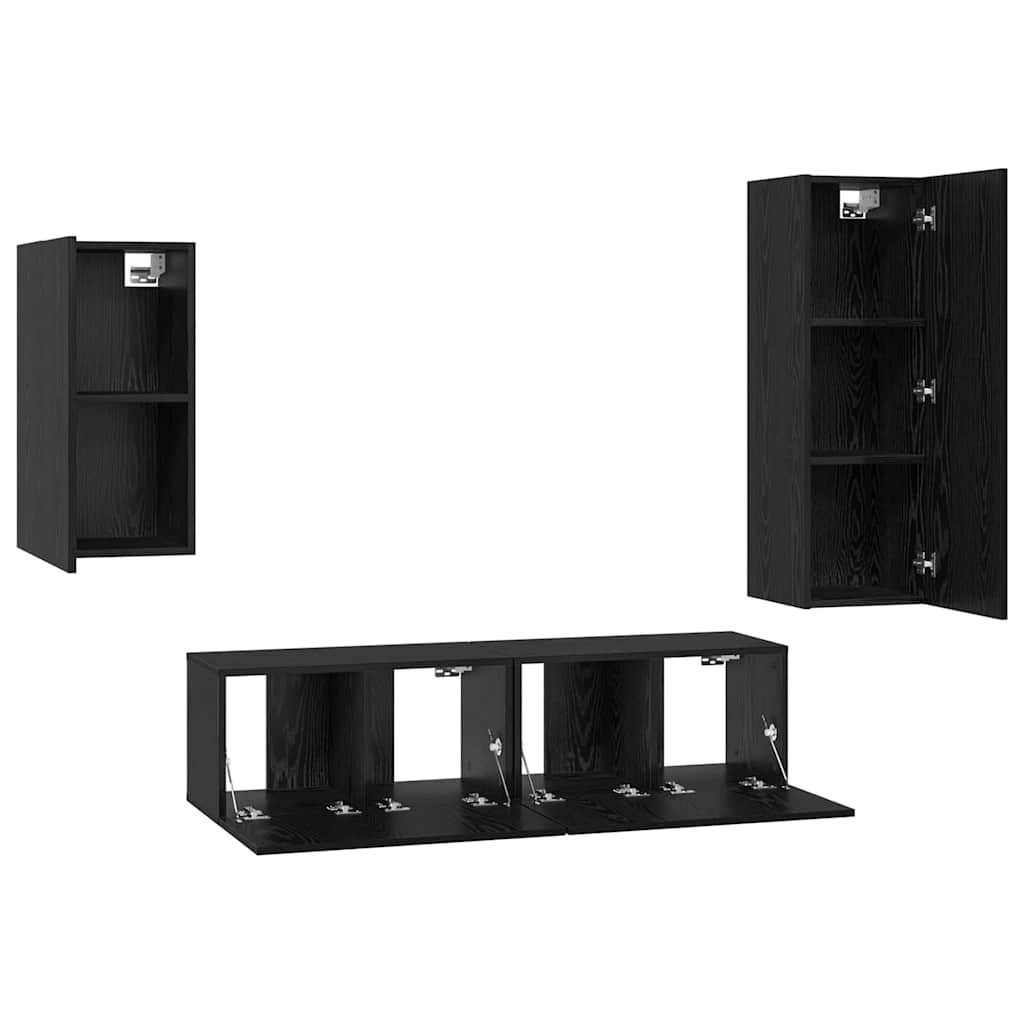 Set mobile TV 4 pcs Rovere Nero Legno multistrato