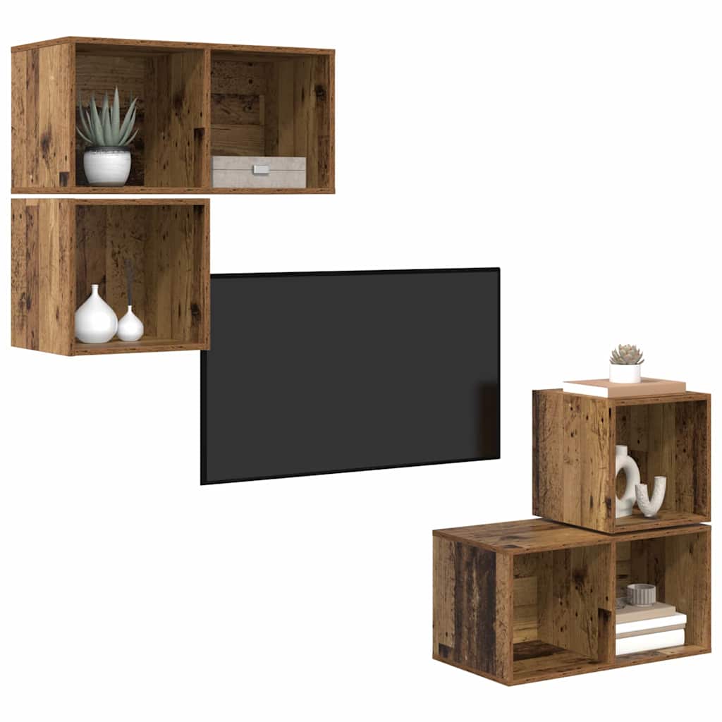 Set mobile TV 4 pcs Legno vecchio Legno multistrato