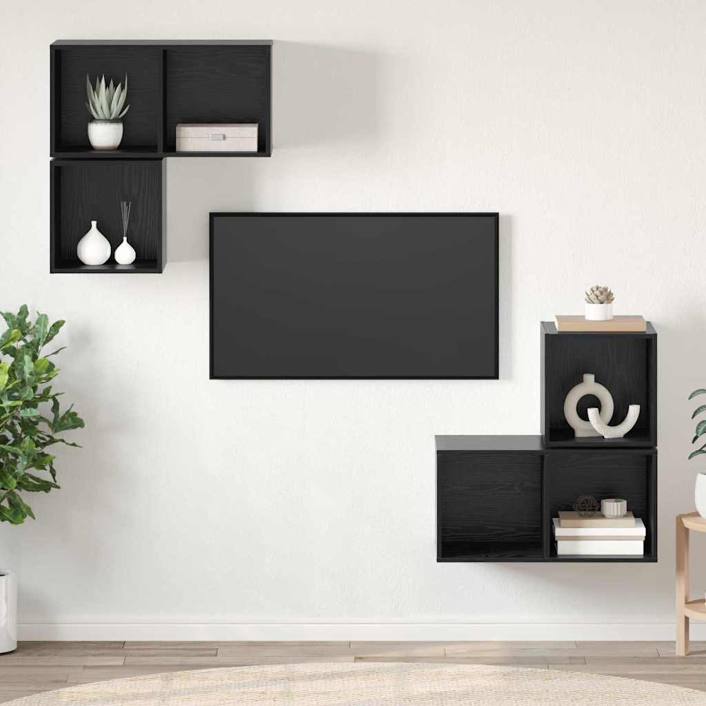 Set mobile TV 4 pcs Rovere Nero Legno multistrato