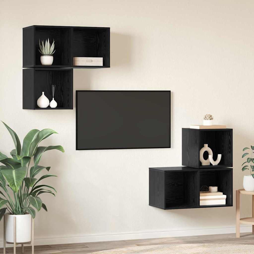 Set mobile TV 4 pcs Rovere Nero Legno multistrato