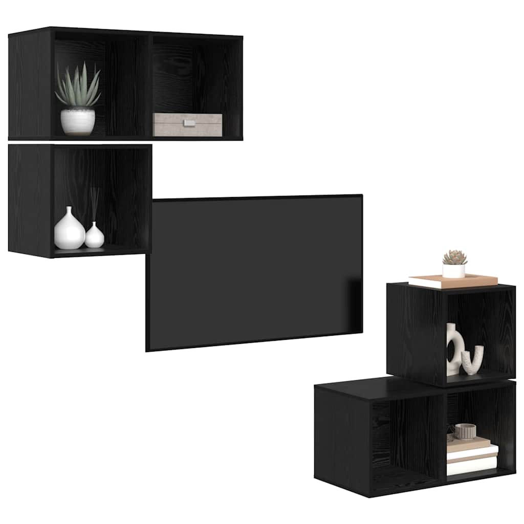Set mobile TV 4 pcs Rovere Nero Legno multistrato