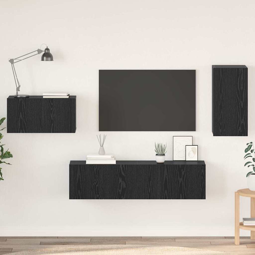 Set mobile TV con cassetto Rovere Nero Legno multistrato